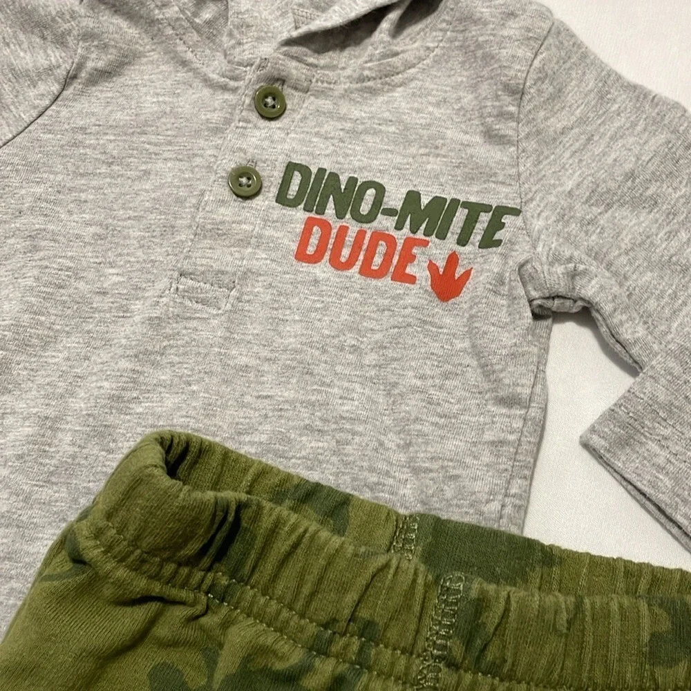 Lot Of 2 Carter's Dinosaur Outfits Size 3 Months Hooded Long Sleeve Pants Jumper